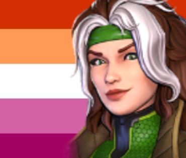 rogue x men with lesbian flag behind her